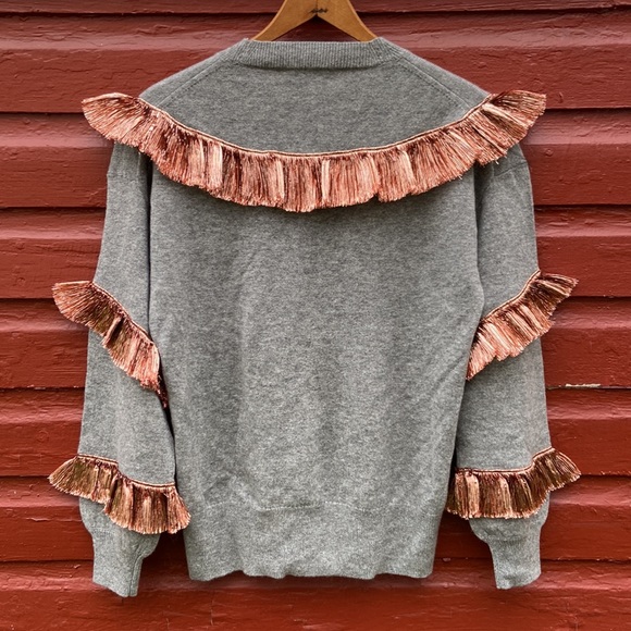 J. Crew Grey Cashmere Sweater with Lamé Fringe Women's Size XXS - Picture 10 of 11